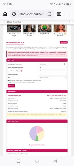 Ovulation & Fertile Window Calculator in HTML/JS – screenshot 2
