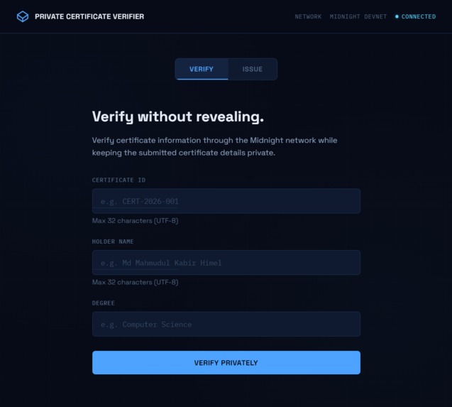 Midnight Private Certificate Verifier – screenshot 1