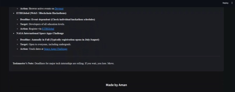 Internship & hackathon AI Finder – screenshot 2