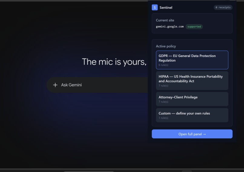 Sentinel — Privacy-Preserving AI Compliance Layer – screenshot 1