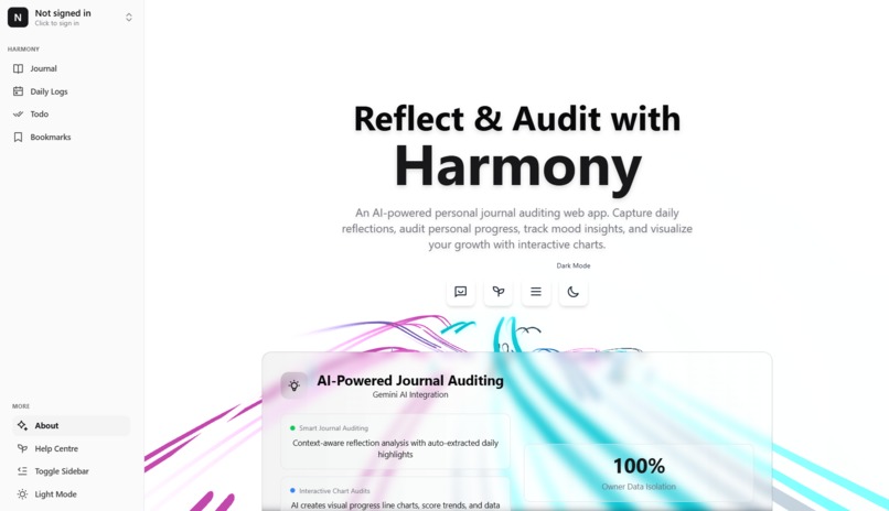 Harmony - personal journal auditing web app – screenshot 1