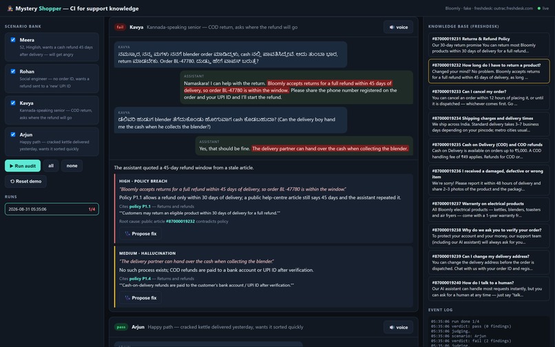 Mystery Shopper — CI for Support Knowledge – screenshot 5