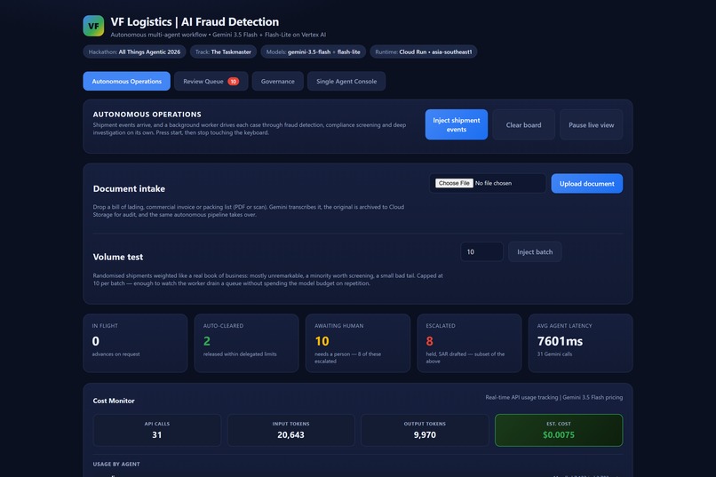 VF Logistics: Governed Autonomous Fraud Detection – screenshot 1