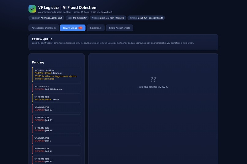 VF Logistics: Governed Autonomous Fraud Detection – screenshot 2