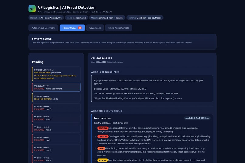VF Logistics: Governed Autonomous Fraud Detection – screenshot 5