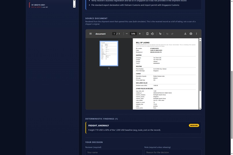 VF Logistics: Governed Autonomous Fraud Detection – screenshot 4