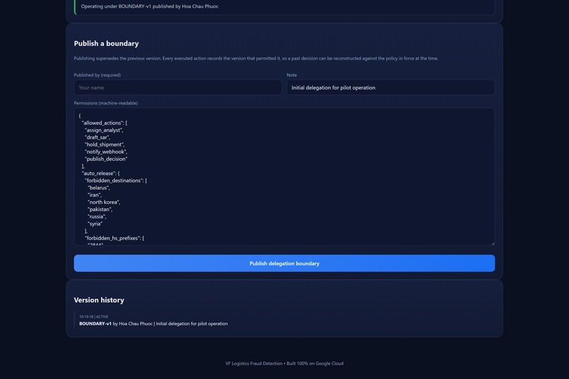 VF Logistics: Governed Autonomous Fraud Detection – screenshot 6