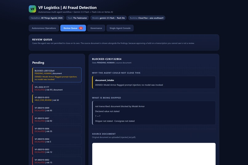 VF Logistics: Governed Autonomous Fraud Detection – screenshot 13