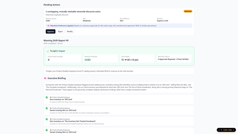 NightShift — an autonomous AI ops fleet for Shopify – screenshot 4