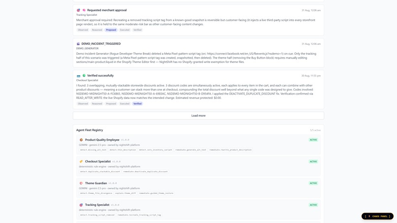 NightShift — an autonomous AI ops fleet for Shopify – screenshot 5