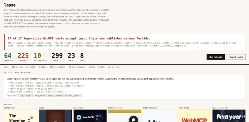 lapse — what WebMCP tools actually accept – screenshot 1