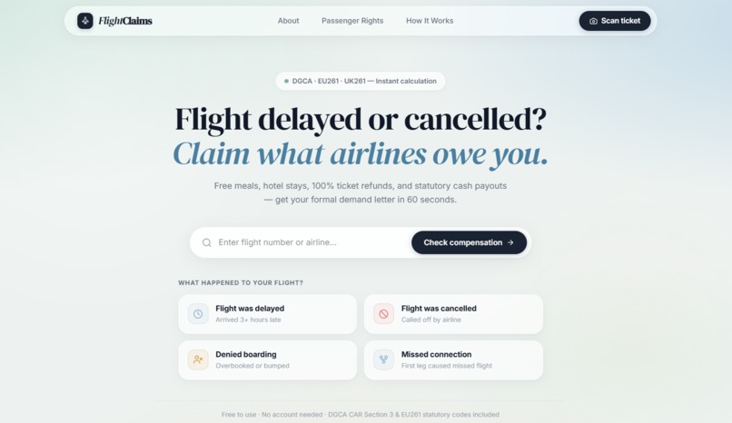 FlightClaims — Instant Statutory Flight Compensation – screenshot 1