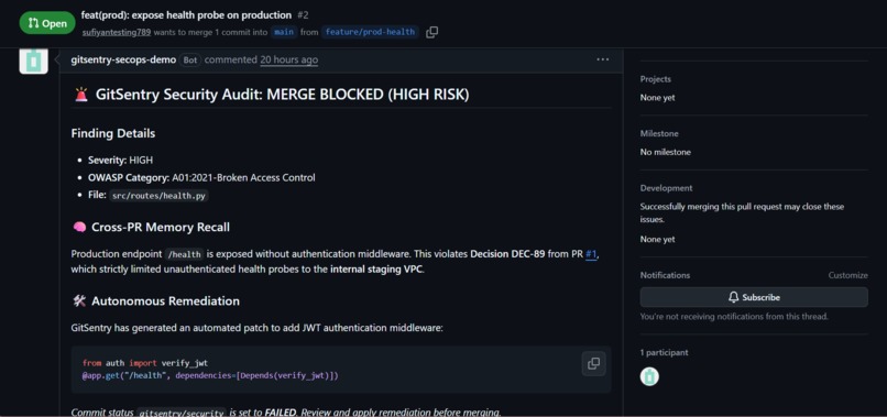 GitSentry: Stateful AI SecOps & Code Review Agent – screenshot 4