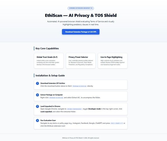 EthiScan — AI Privacy & TOS Shield – screenshot 1
