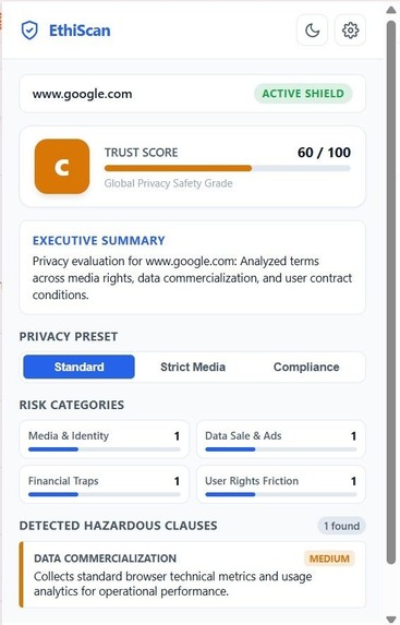 EthiScan — AI Privacy & TOS Shield – screenshot 3