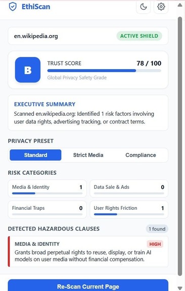 EthiScan — AI Privacy & TOS Shield – screenshot 5