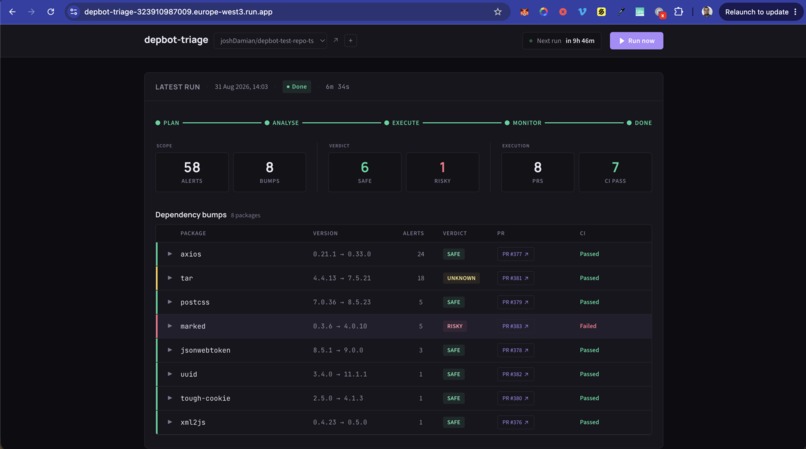 DepBot Triage – screenshot 2