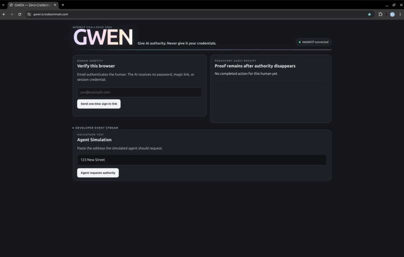 GWEN Zero-Credential Agent Authority – screenshot 2