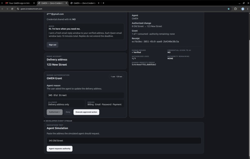 GWEN Zero-Credential Agent Authority – screenshot 6