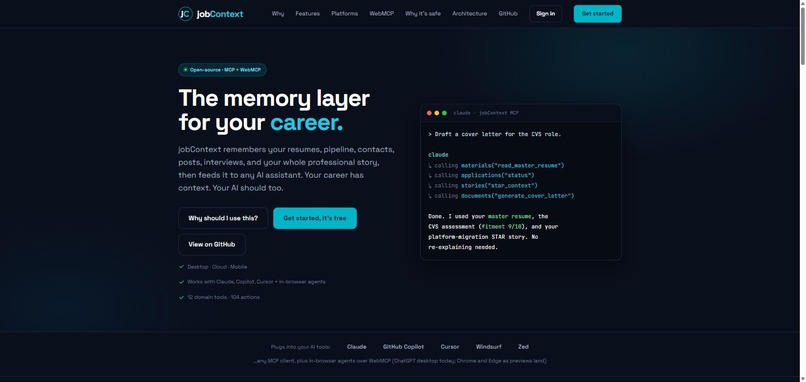 jobContext: The Memory Layer for Your Career, Agent-Ready – screenshot 1