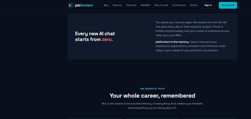jobContext: The Memory Layer for Your Career, Agent-Ready – screenshot 2