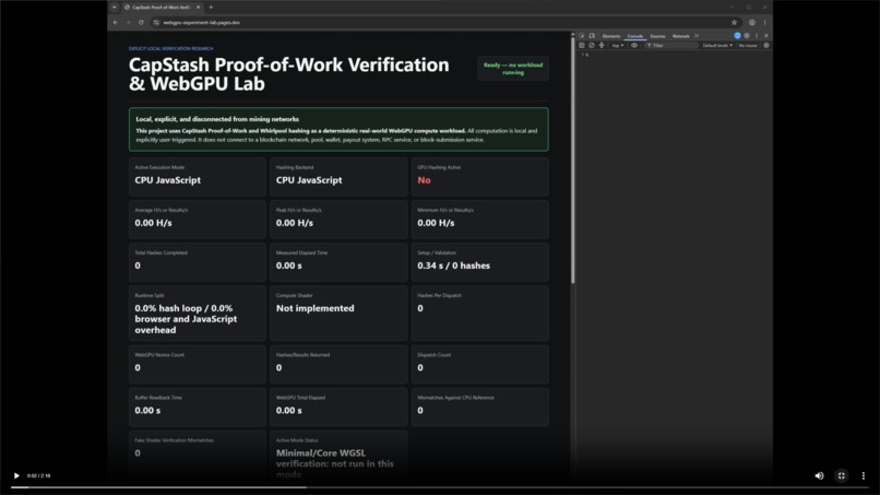 CapStash WebGPU Verification Lab – screenshot 1