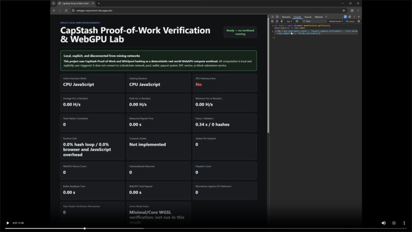 CapStash WebGPU Verification Lab – screenshot 2