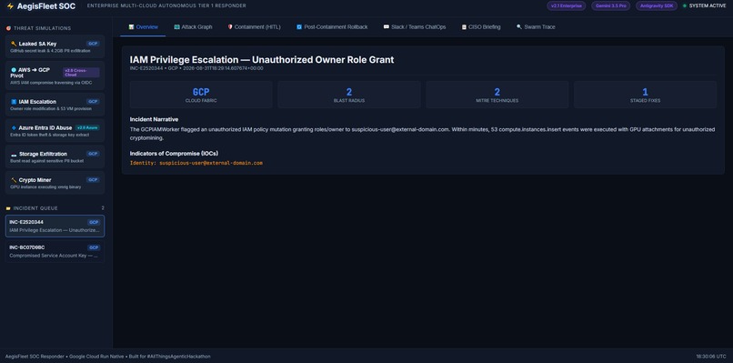AegisFleet: Autonomous Google Cloud SOC Tier 1 Responder – screenshot 1