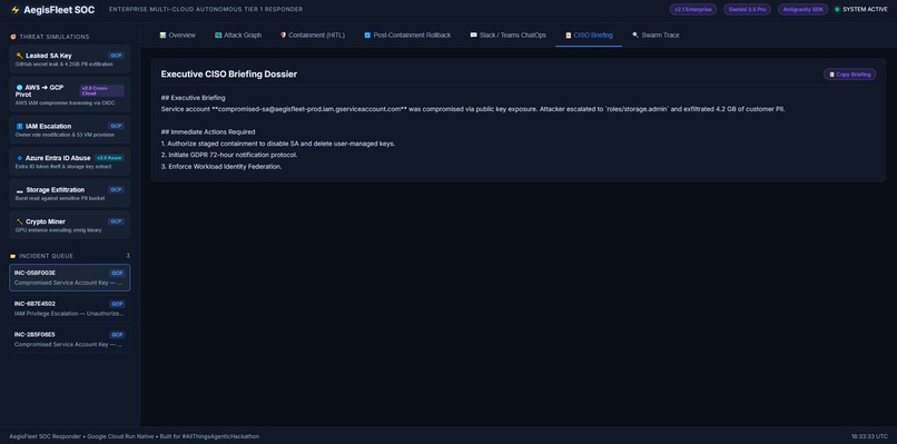AegisFleet: Autonomous Google Cloud SOC Tier 1 Responder – screenshot 10