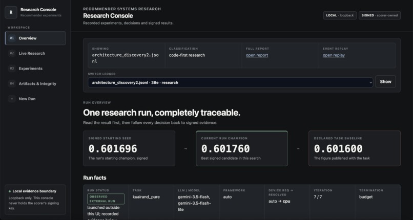 Autonomous Recommender Research Lab – screenshot 1