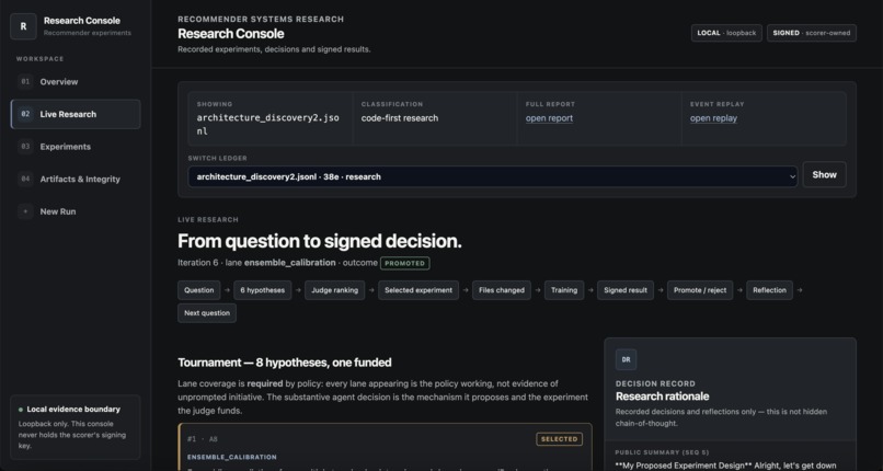 Autonomous Recommender Research Lab – screenshot 2