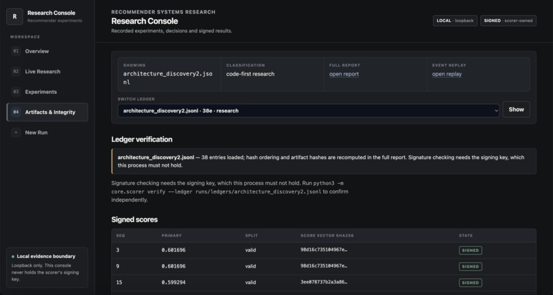 Autonomous Recommender Research Lab – screenshot 4