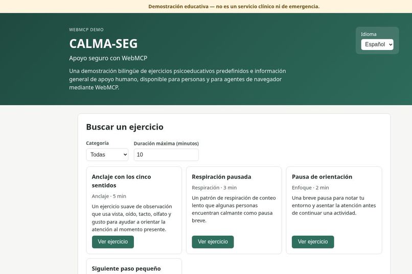 CALMA-SEG WebMCP Demo – screenshot 1