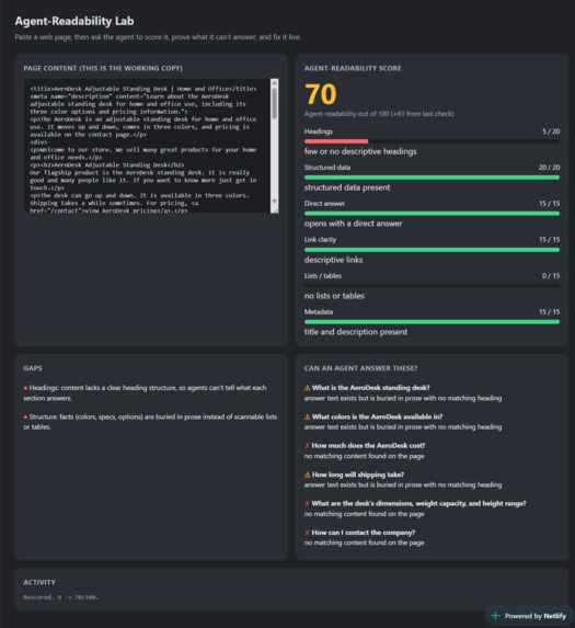 Agent-Readability Lab – screenshot 1