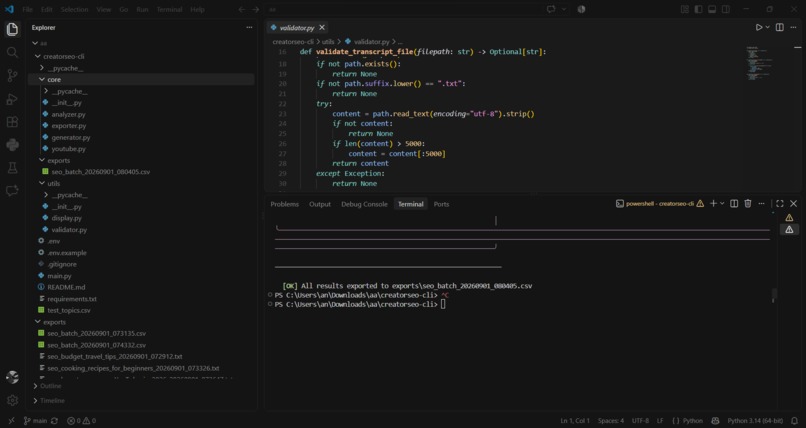  CreatorSEO CLI – screenshot 2