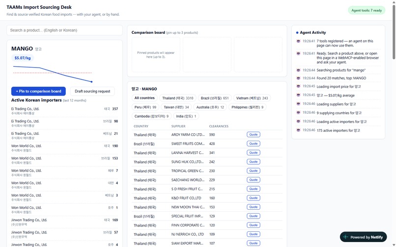 TAAMs Import Sourcing Desk – screenshot 2