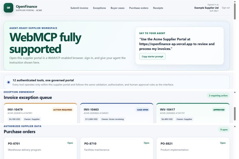 OpenFinance: Agentic B2B Supplier Portal – screenshot 2