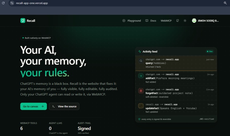 Recall — User-Controlled AI Memory – screenshot 1