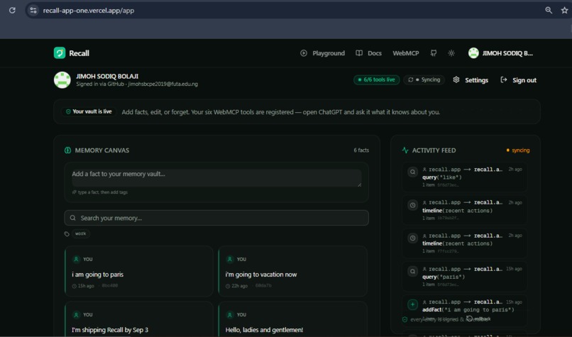 Recall — User-Controlled AI Memory – screenshot 4