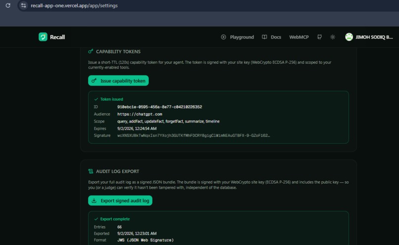 Recall — User-Controlled AI Memory – screenshot 7