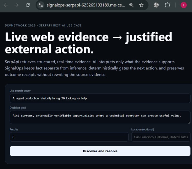 SignalOps × SerpApi — Live Evidence Decision Layer – screenshot 2