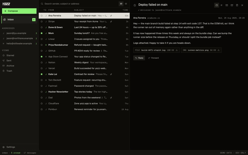 YOZZ: Zero-knowledge webmail – screenshot 1