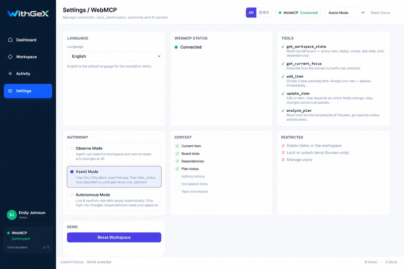 WithGeX — Human + Agent Collaborative Planning with WebMCP – screenshot 2