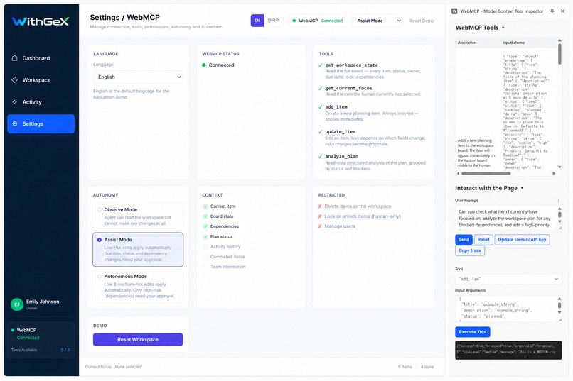 WithGeX — Human + Agent Collaborative Planning with WebMCP – screenshot 4
