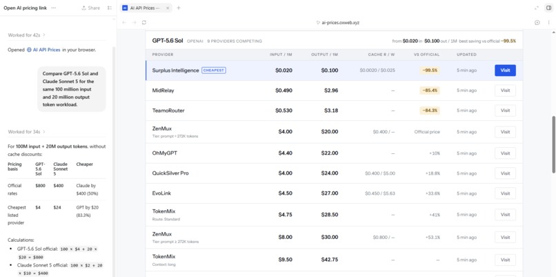 AI API Prices – screenshot 1