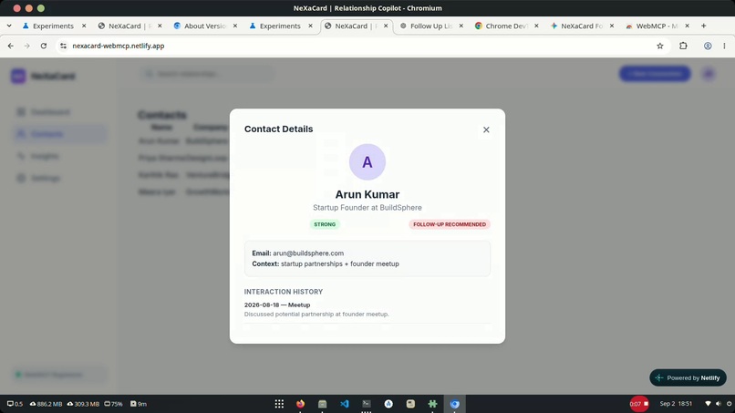 NeXaCard WebMCP — Relationship Copilot – screenshot 1
