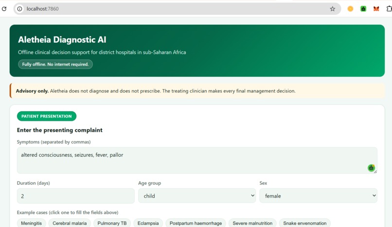 Aletheia: An offline clinical differential diagnosis system – screenshot 2