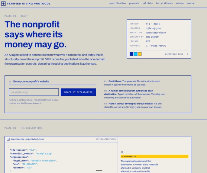 Verified Giving Protocol | Agent-readable Donate pages – screenshot 2