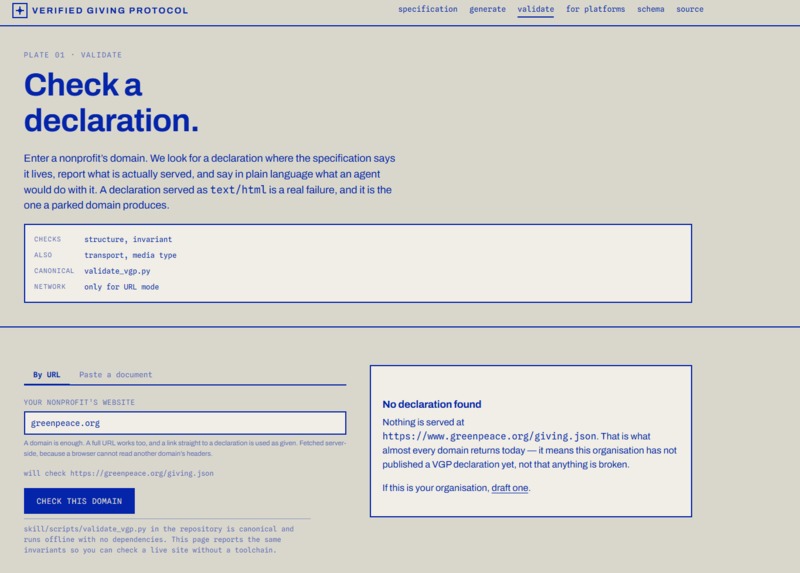 Verified Giving Protocol | Agent-readable Donate pages – screenshot 3