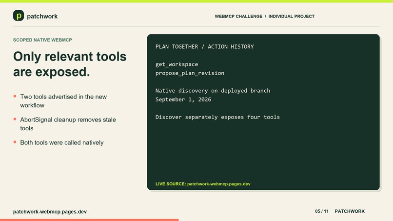 Patchwork WebMCP- let people and AI agents discover projects – screenshot 3